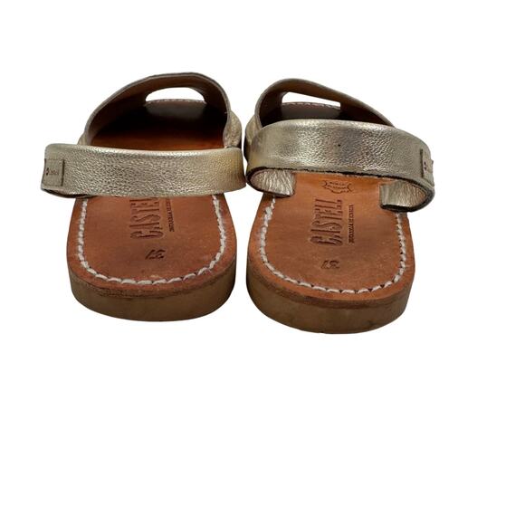 Castell Metallic Gold Leather Sling Back Sandals Made in Spain Women's Size 6.5 - Picture 3 of 9